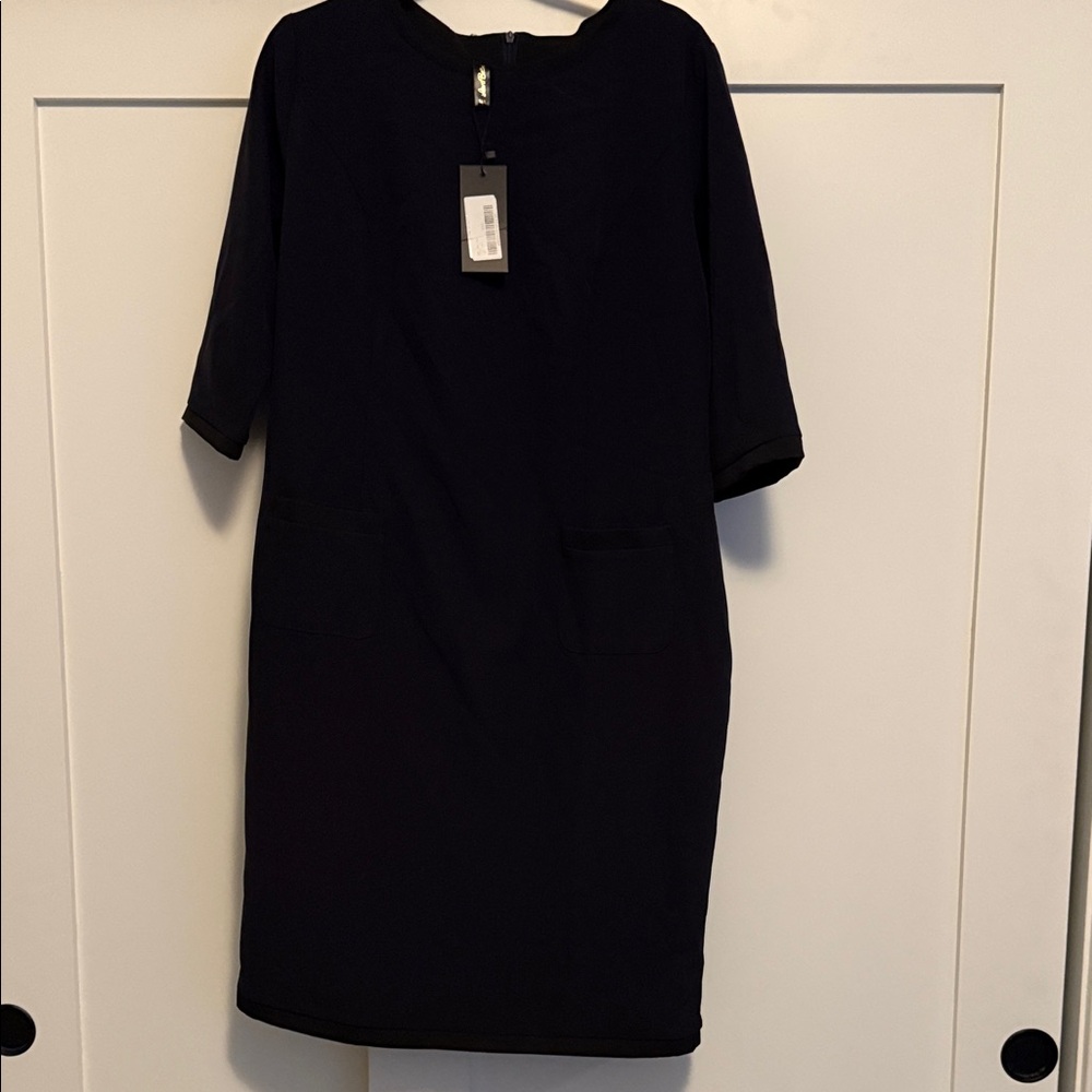 NWT Chic Navy 3/4 Length Sleeve Dress With Black Trim